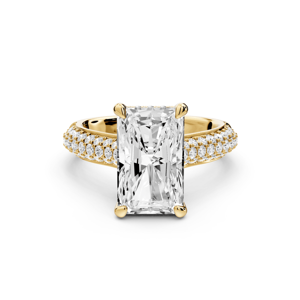 Camille - 4ct 14k yellow gold radiant Diamond hidden halo rollover pave cathedral engagement ring - Mr. Alex Jewelry