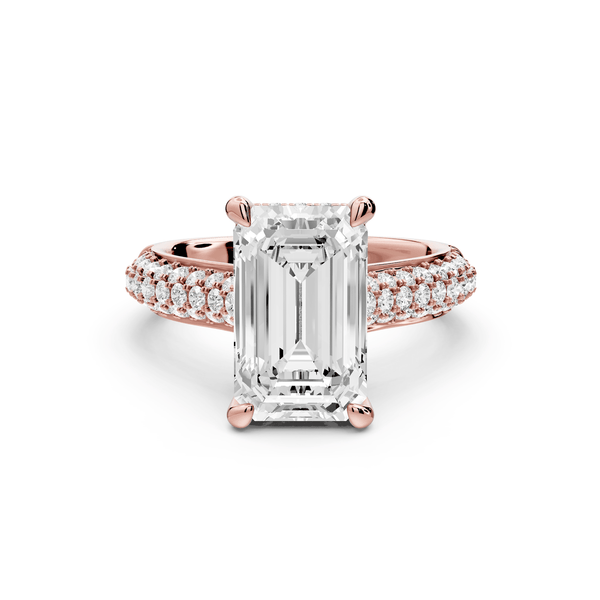Camille - 4ct 18k rose gold emerald Diamond hidden halo rollover pave cathedral Engagement ring - Mr. Alex Jewelry