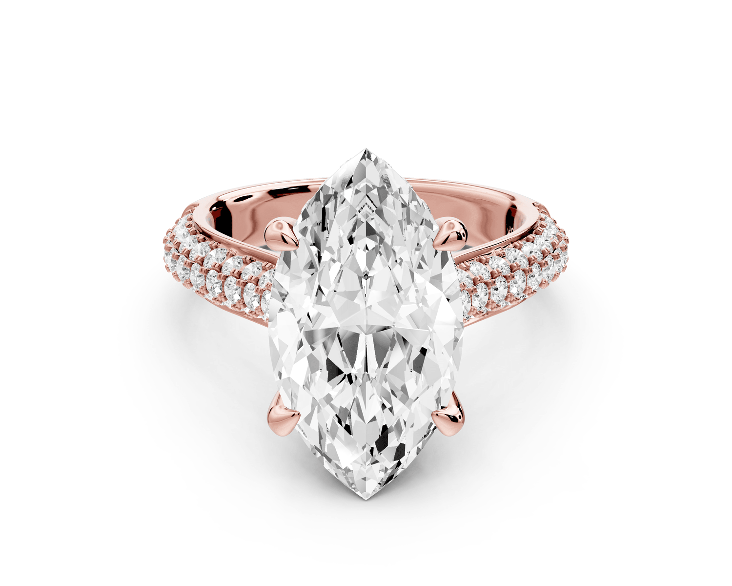 Camille - 4ct 18k rose gold marquise Diamond hidden halo rollover pave cathedral engagement ring - Mr. Alex Jewelry