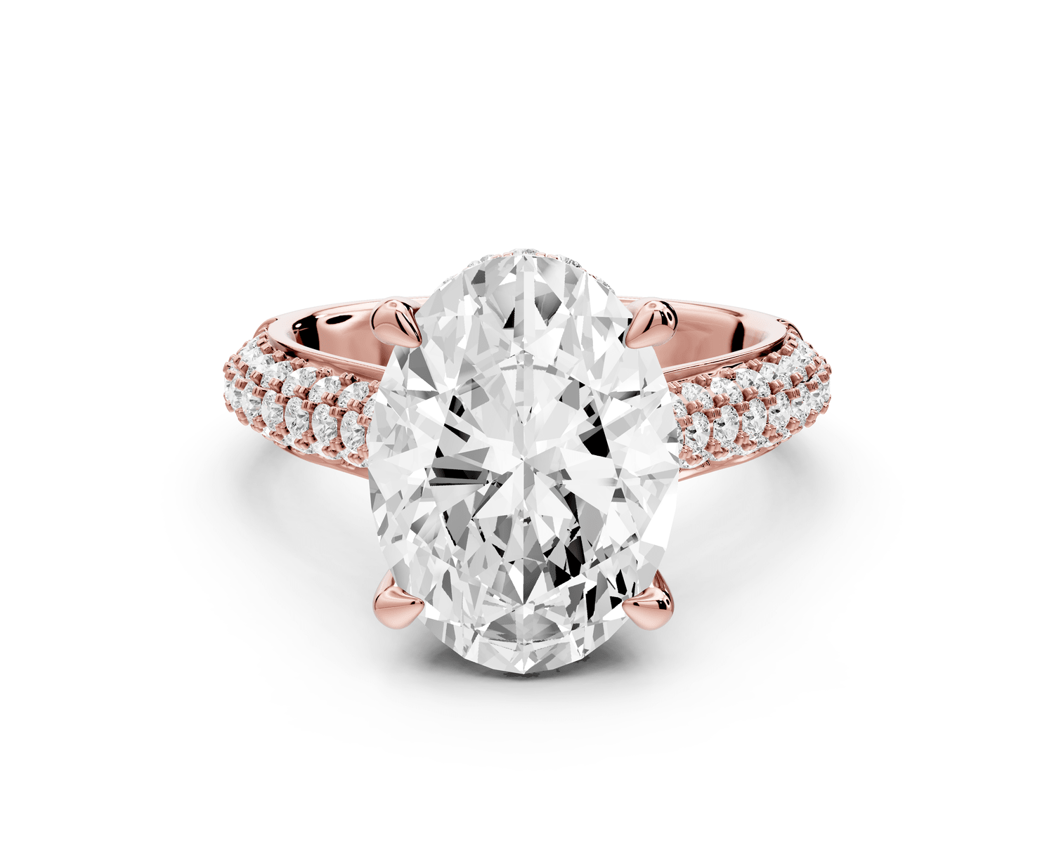 Camille - 4ct 18k rose gold oval Diamond hidden halo rollover pave cathedral Engagement ring - Mr. Alex Jewelry