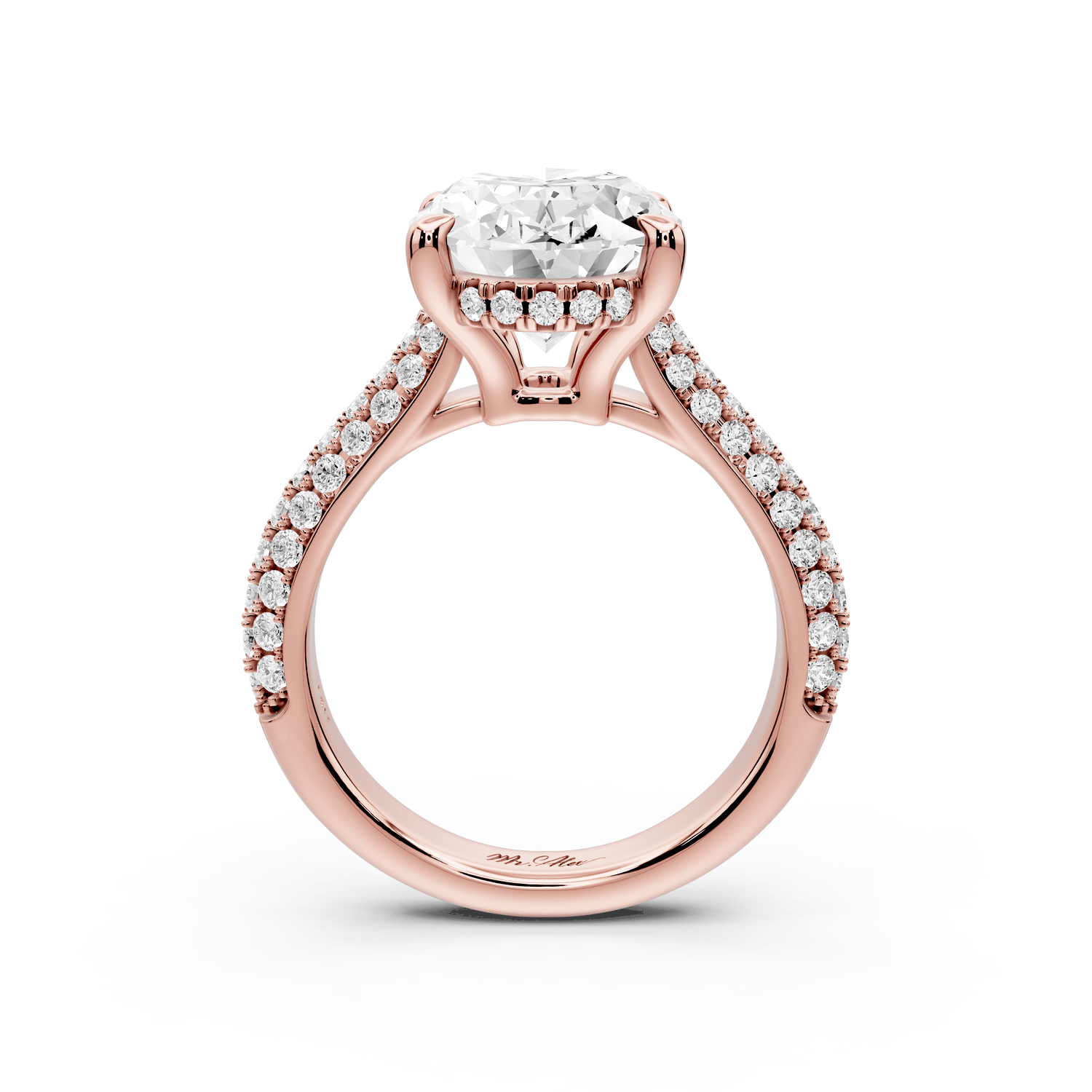 Camille - 4ct 18k rose gold oval Diamond hidden halo rollover pave cathedral Engagement ring - Mr. Alex Jewelry