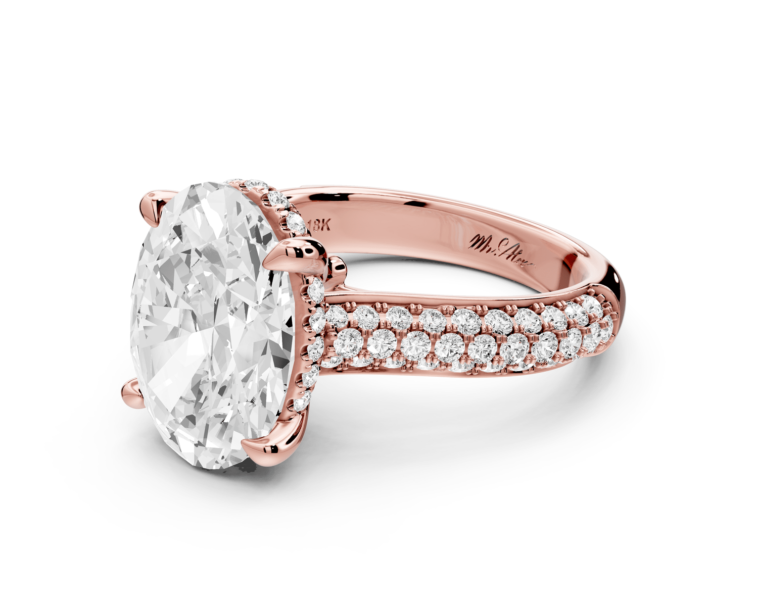 Camille - 4ct 18k rose gold oval Diamond hidden halo rollover pave cathedral Engagement ring - Mr. Alex Jewelry