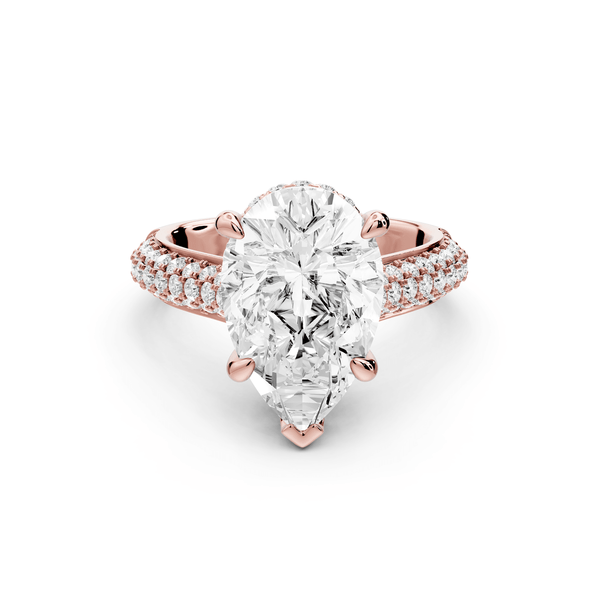 Camille - 4ct 18k rose gold pear Diamond hidden halo rollover pave cathedral Engagement ring - Mr. Alex Jewelry