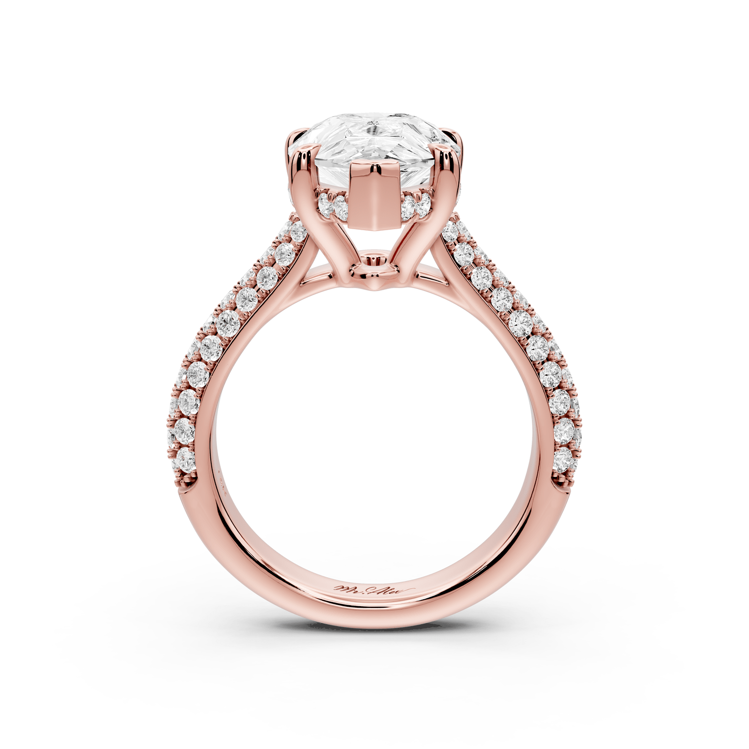 Camille - 4ct 18k rose gold pear Diamond hidden halo rollover pave cathedral Engagement ring - Mr. Alex Jewelry