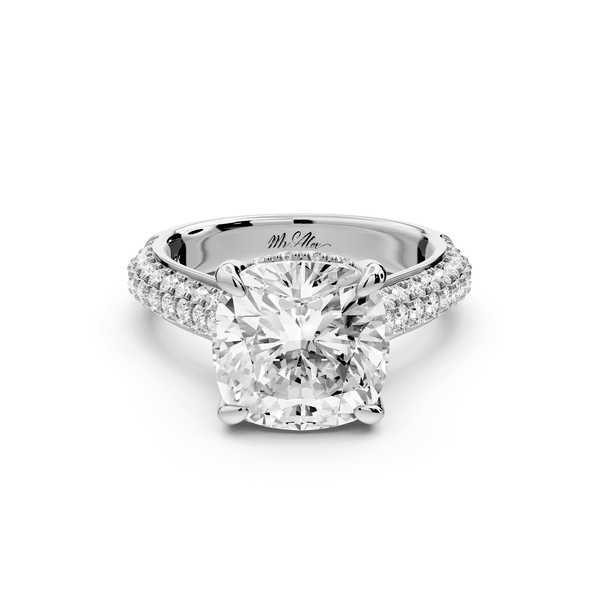 Camille - 4ct 18k white gold cushion Diamond hidden halo rollover pave cathedral engagement ring - Mr. Alex Jewelry