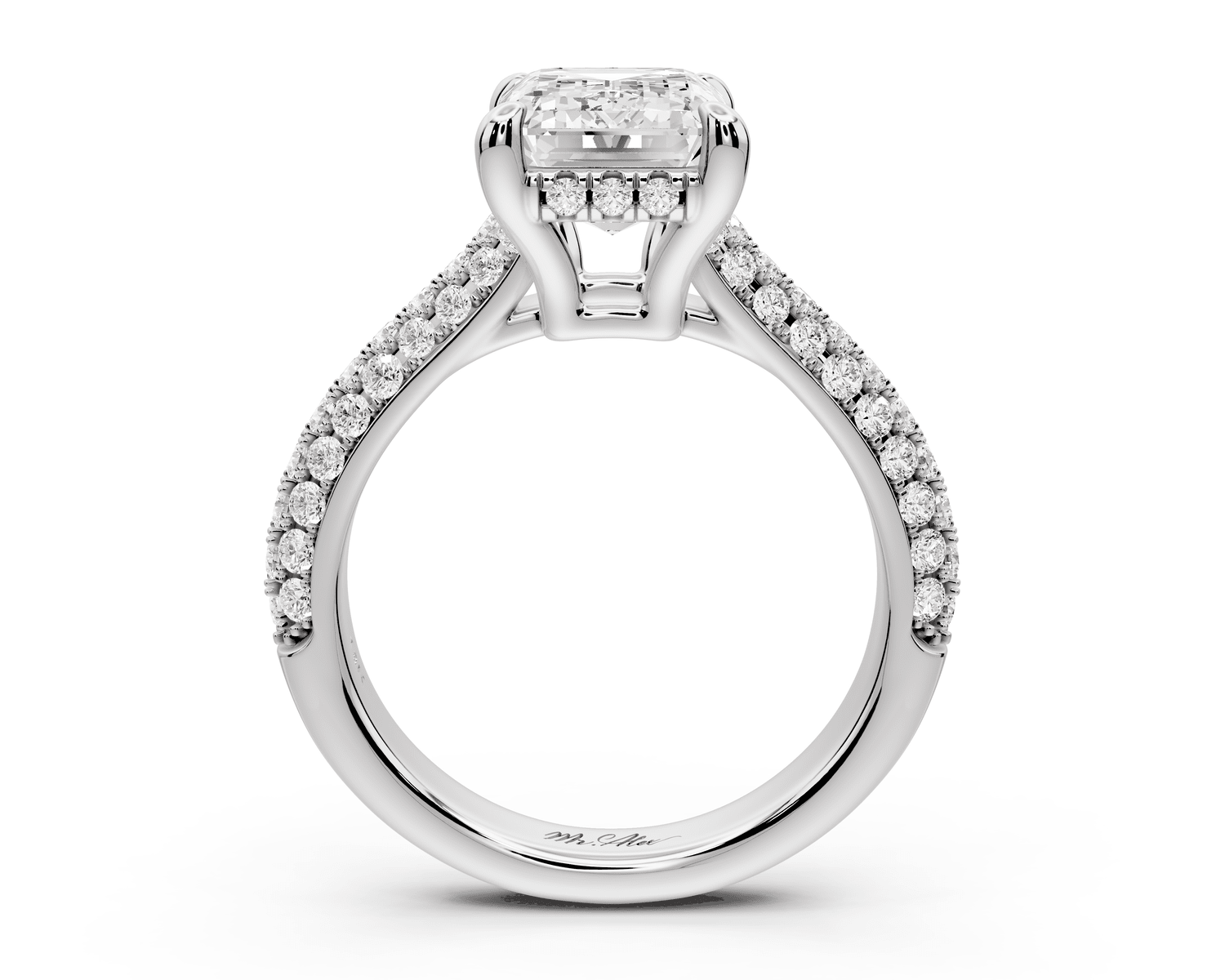 Camille - 4ct 18k white gold emerald Diamond hidden halo rollover pave cathedral Engagement ring - Mr. Alex Jewelry