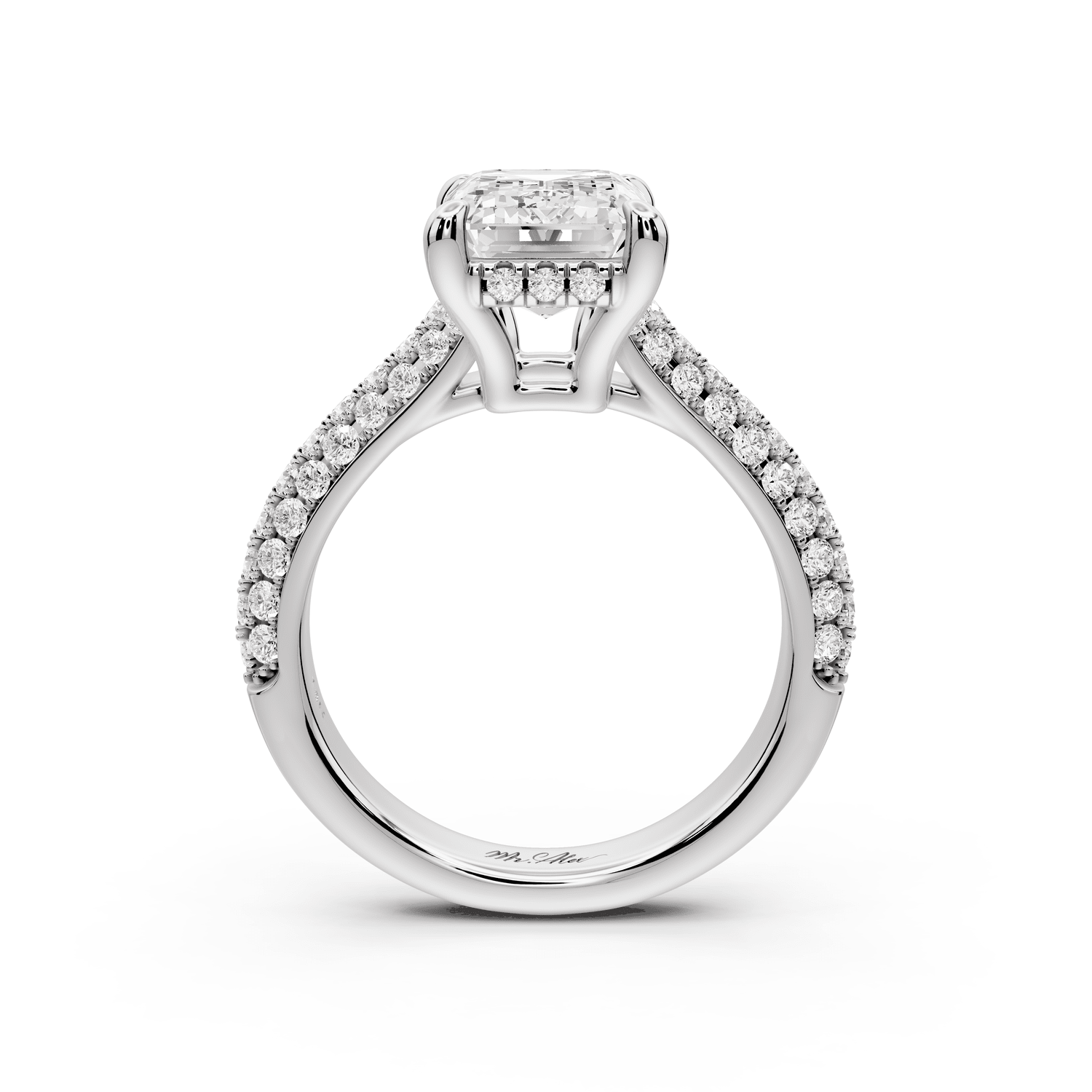 Camille - 4ct 18k white gold emerald Diamond hidden halo rollover pave cathedral Engagement ring - Mr. Alex Jewelry