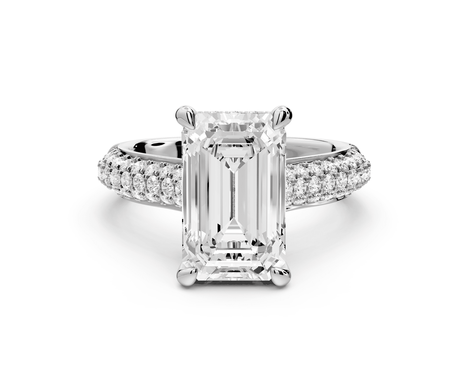 Camille - 4ct 18k white gold emerald Diamond hidden halo rollover pave cathedral Engagement ring - Mr. Alex Jewelry