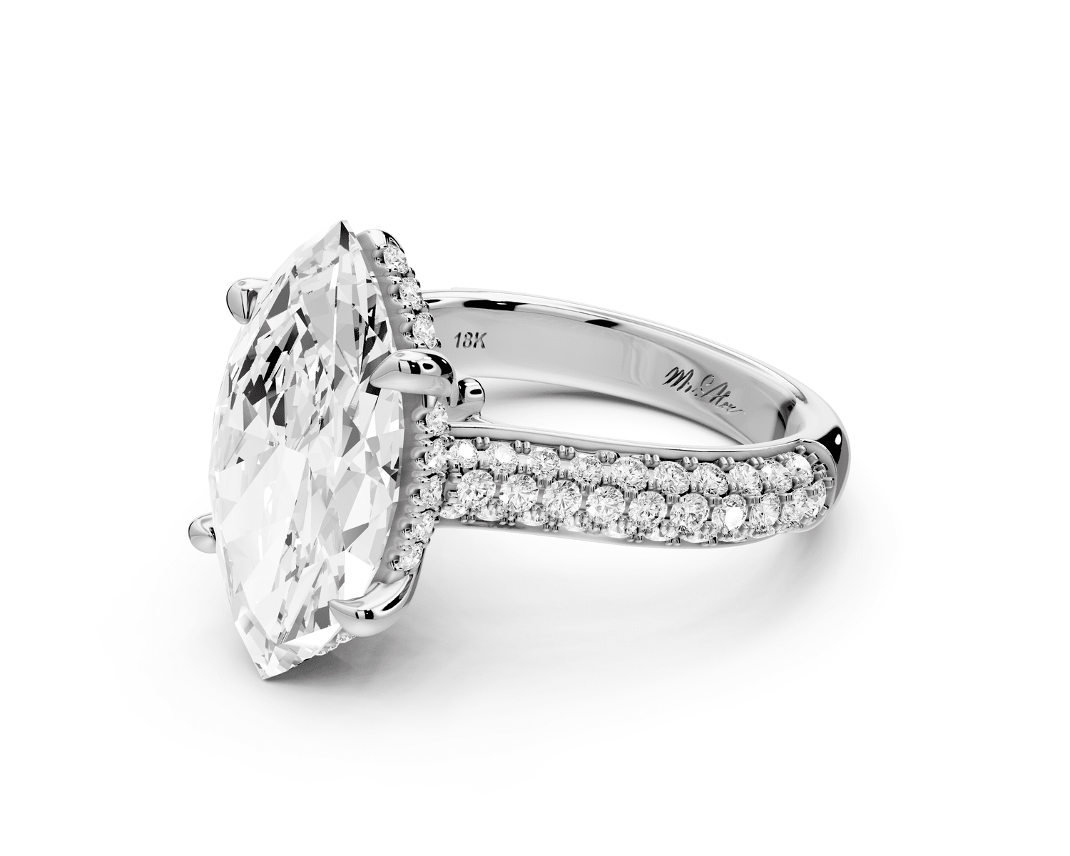 Camille - 4ct 18k white gold marquise Diamond hidden halo rollover pave cathedral engagement ring - Mr. Alex Jewelry