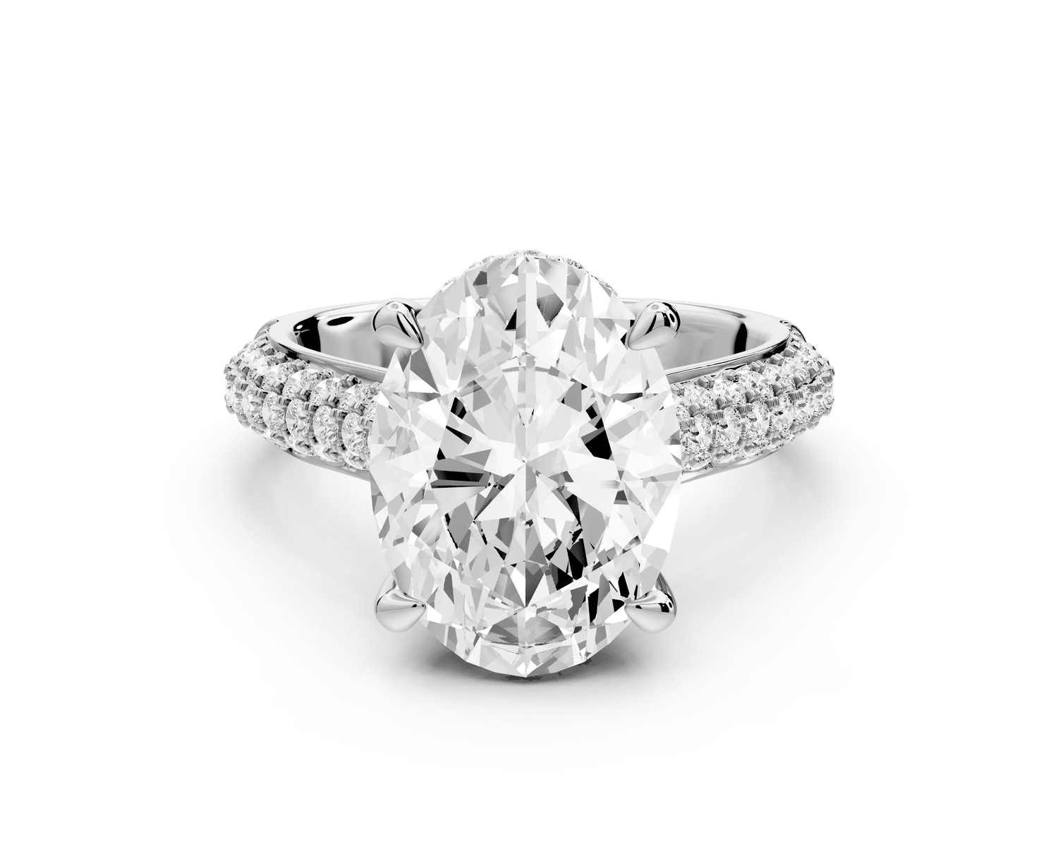Camille - 4ct 18k white gold oval Diamond hidden halo rollover pave cathedral Engagement ring - Mr. Alex Jewelry