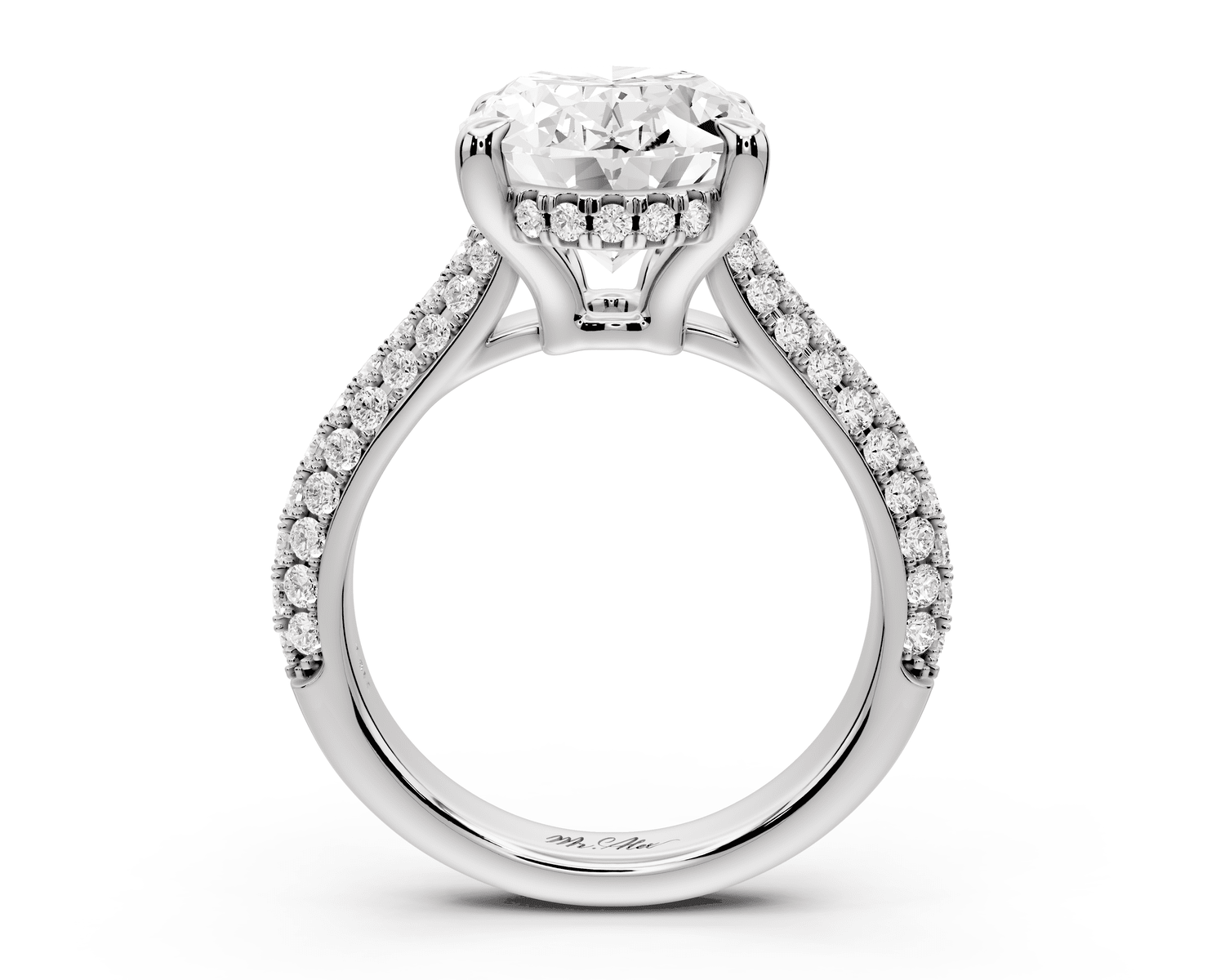 Camille - 4ct 18k white gold oval Diamond hidden halo rollover pave cathedral Engagement ring - Mr. Alex Jewelry