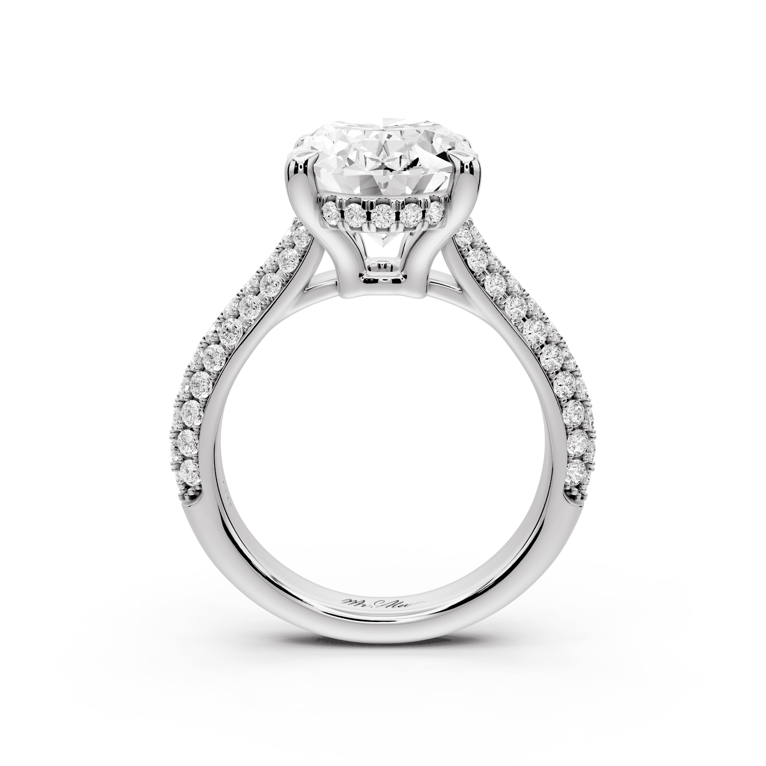Camille - 4ct 18k white gold oval Diamond hidden halo rollover pave cathedral Engagement ring - Mr. Alex Jewelry