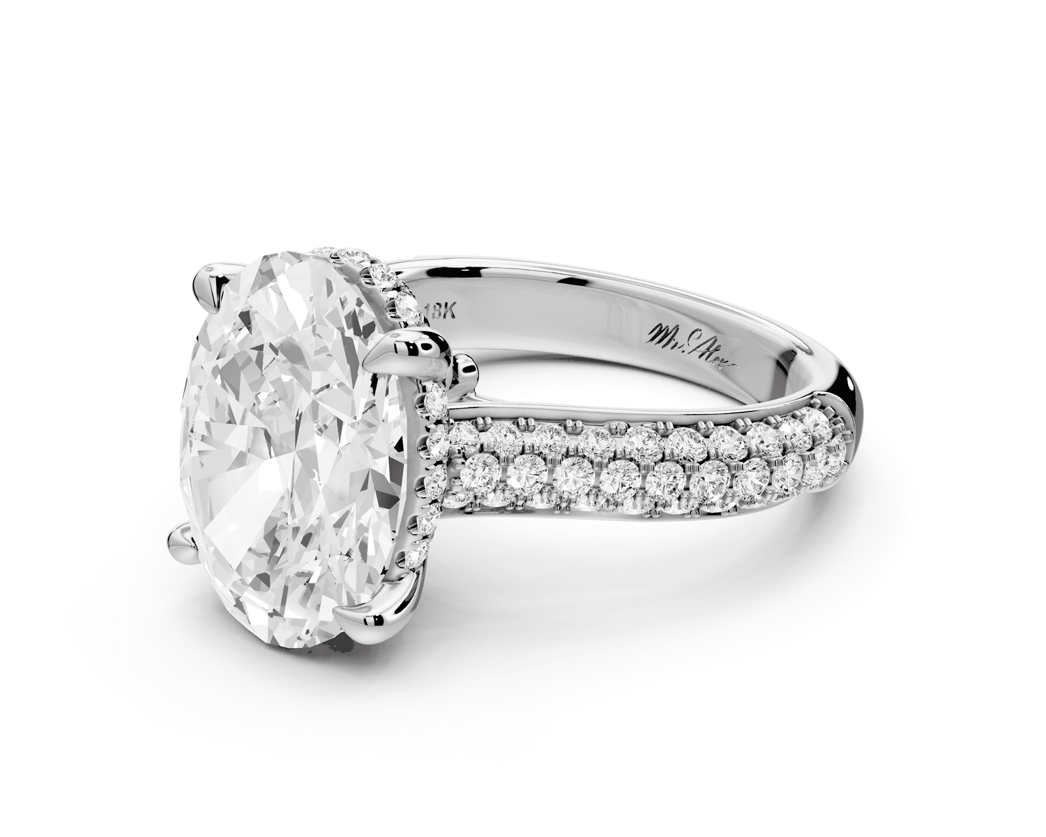 Camille - 4ct 18k white gold oval Diamond hidden halo rollover pave cathedral Engagement ring - Mr. Alex Jewelry