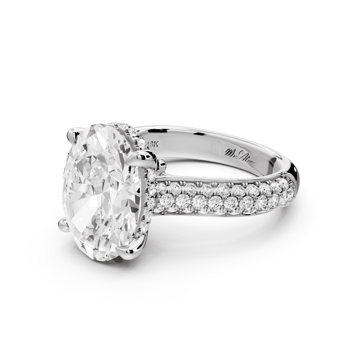 Camille - 4ct 18k white gold oval Diamond hidden halo rollover pave cathedral Engagement ring - Mr. Alex Jewelry