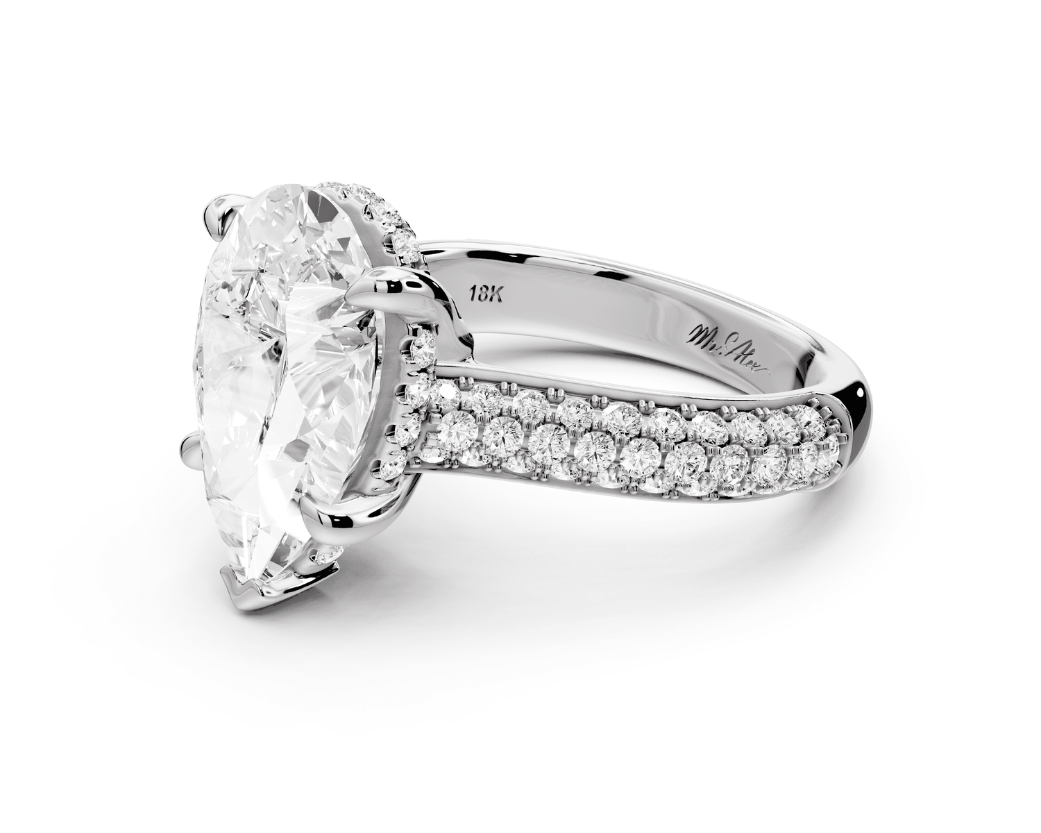 Camille - 4ct 18k white gold pear Diamond hidden halo rollover pave cathedral Engagement ring - Mr. Alex Jewelry