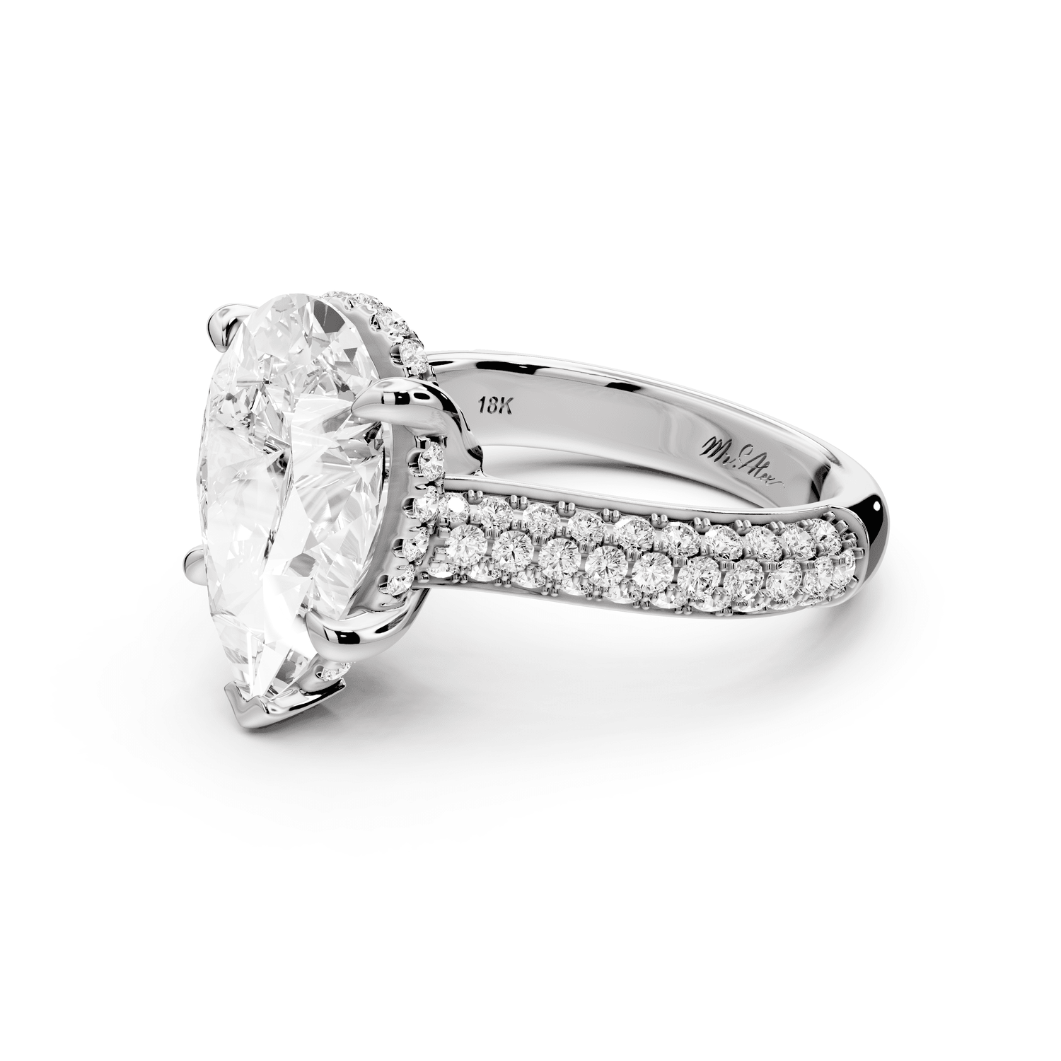 Camille - 4ct 18k white gold pear Diamond hidden halo rollover pave cathedral Engagement ring - Mr. Alex Jewelry