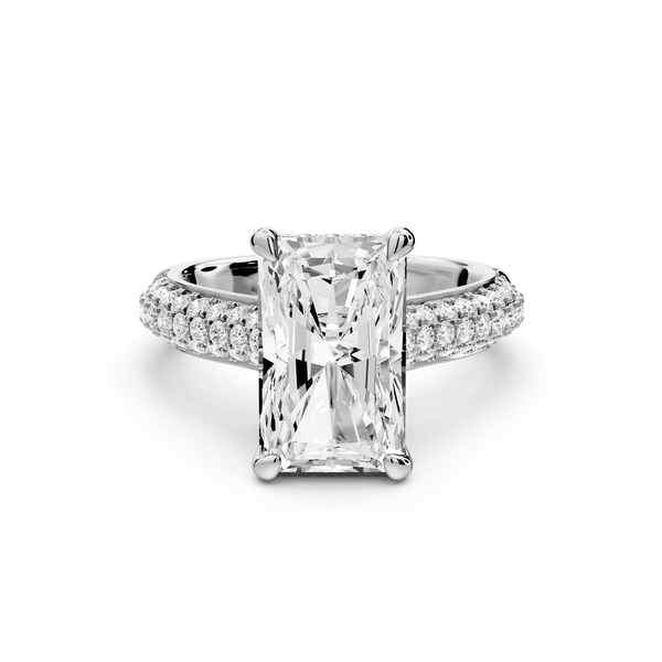 Camille - 4ct 18k white gold radiant Diamond hidden halo rollover pave cathedral engagement ring - Mr. Alex Jewelry
