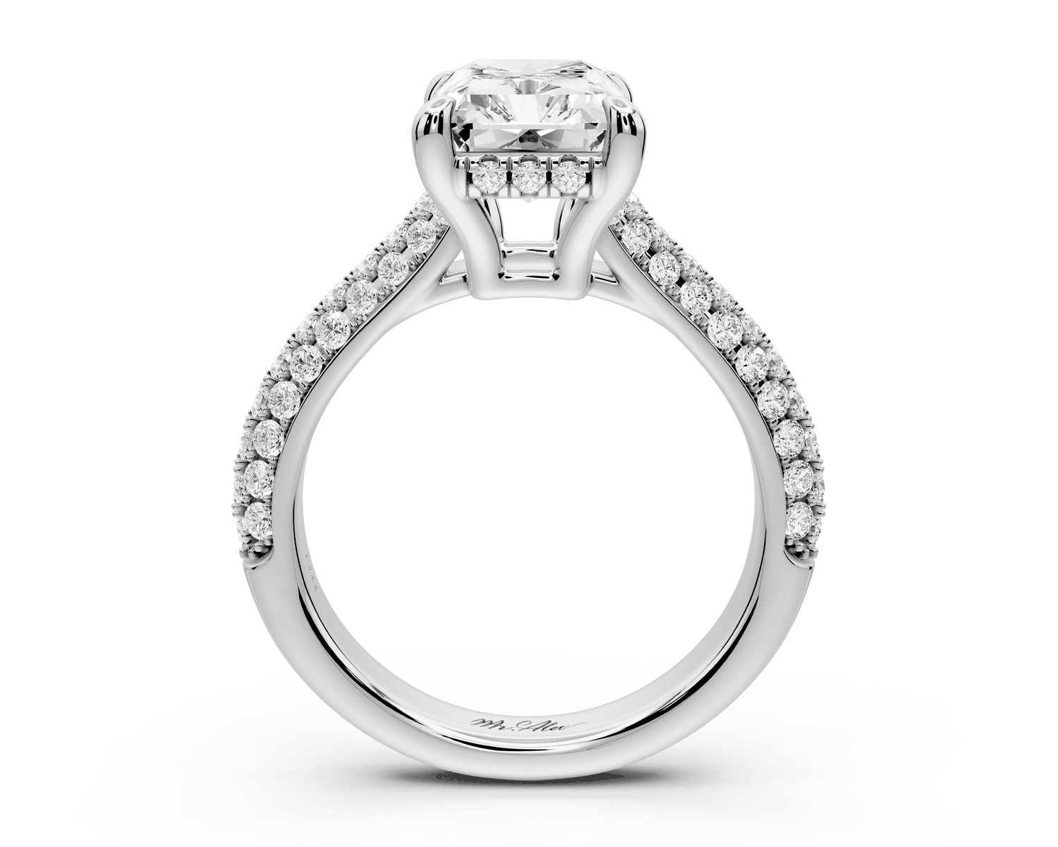Camille - 4ct 18k white gold radiant Diamond hidden halo rollover pave cathedral engagement ring - Mr. Alex Jewelry