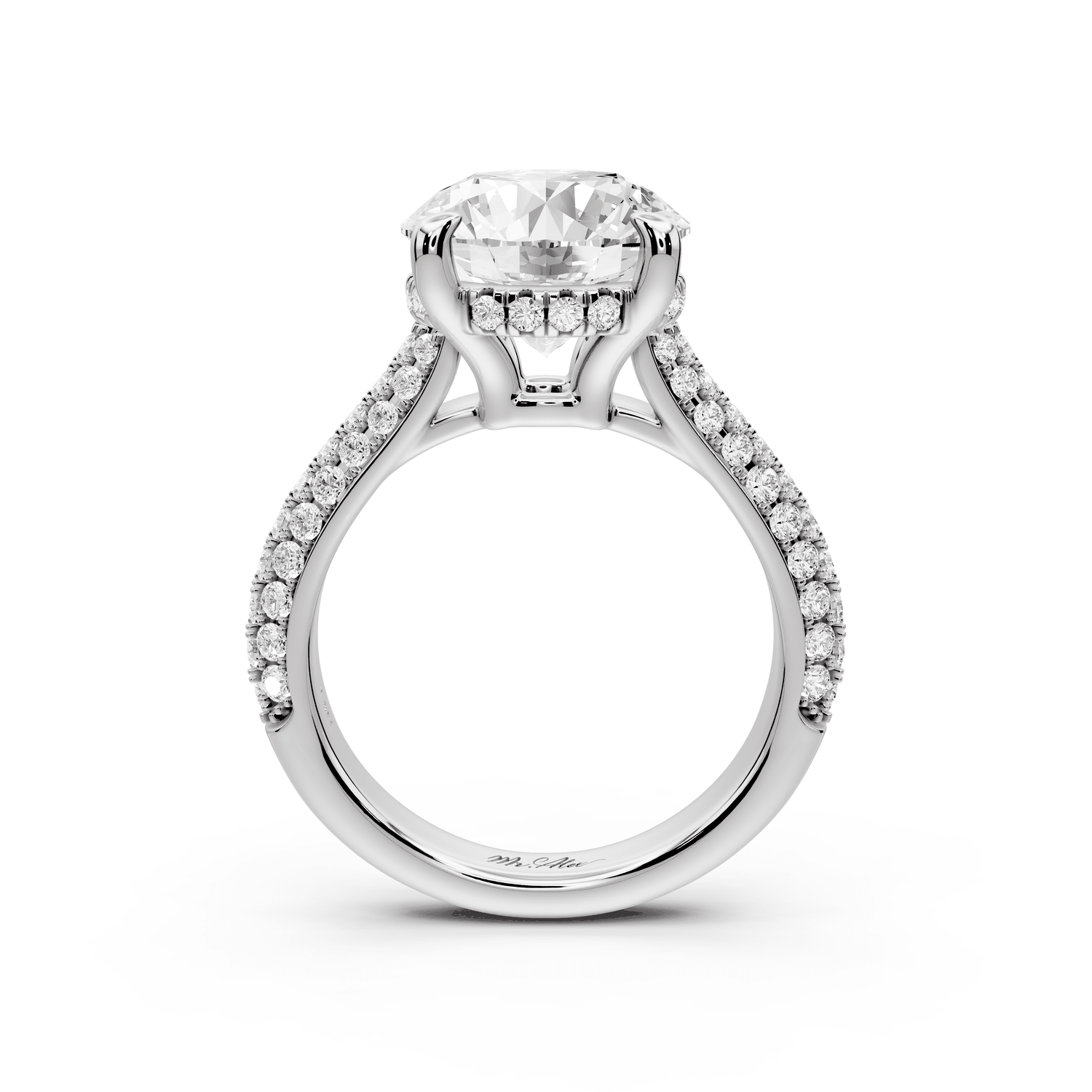 Camille - 4ct 18k white gold round Diamond hidden halo rollover pave cathedral engagment ring - Mr. Alex Jewelry