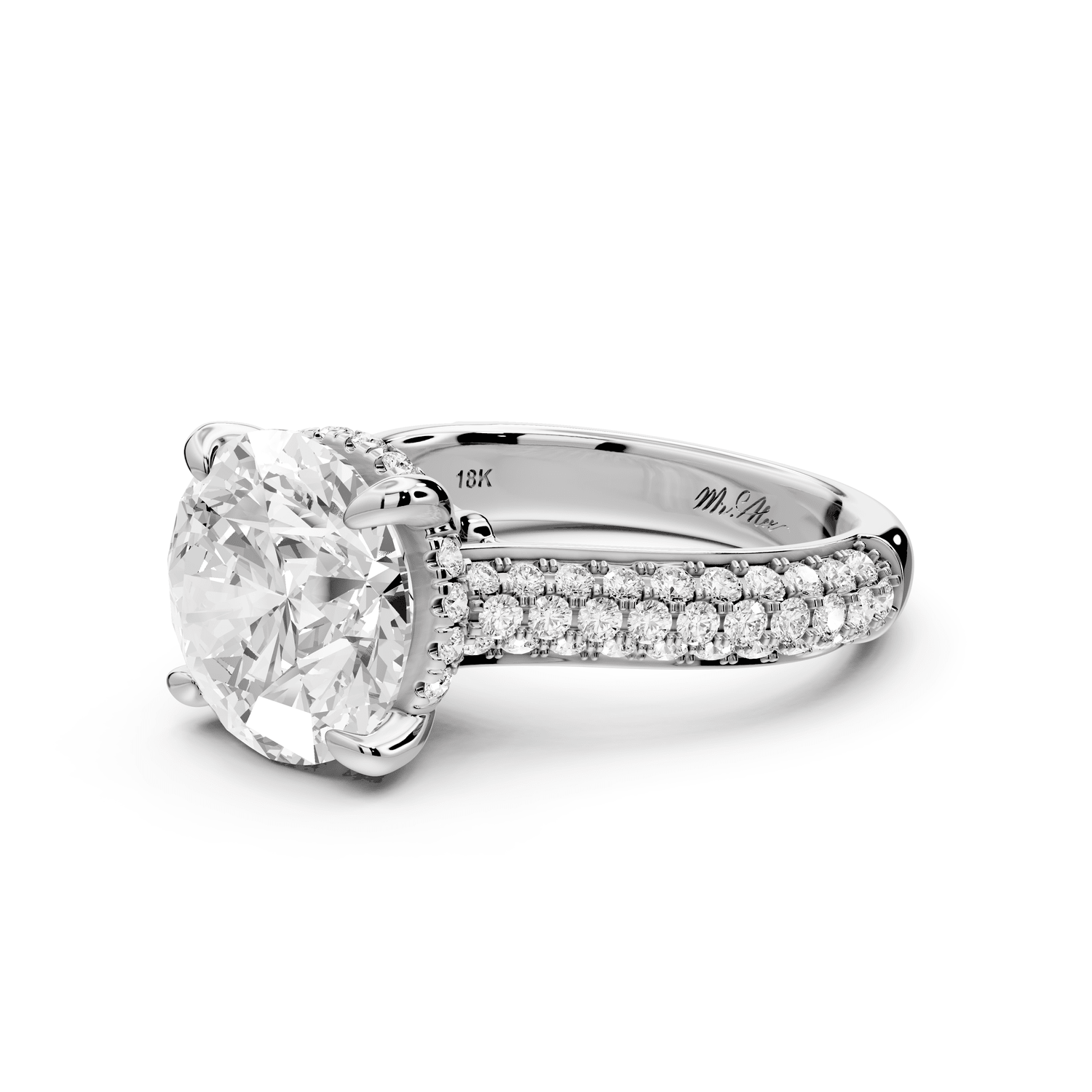 Camille - 4ct 18k white gold round Diamond hidden halo rollover pave cathedral engagment ring - Mr. Alex Jewelry