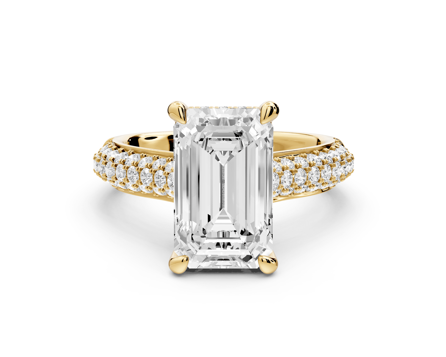 Camille - 4ct 18k yellow gold emerald Diamond hidden halo rollover pave cathedral Engagement ring - Mr. Alex Jewelry