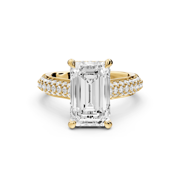 Camille - 4ct 18k yellow gold emerald Diamond hidden halo rollover pave cathedral Engagement ring - Mr. Alex Jewelry