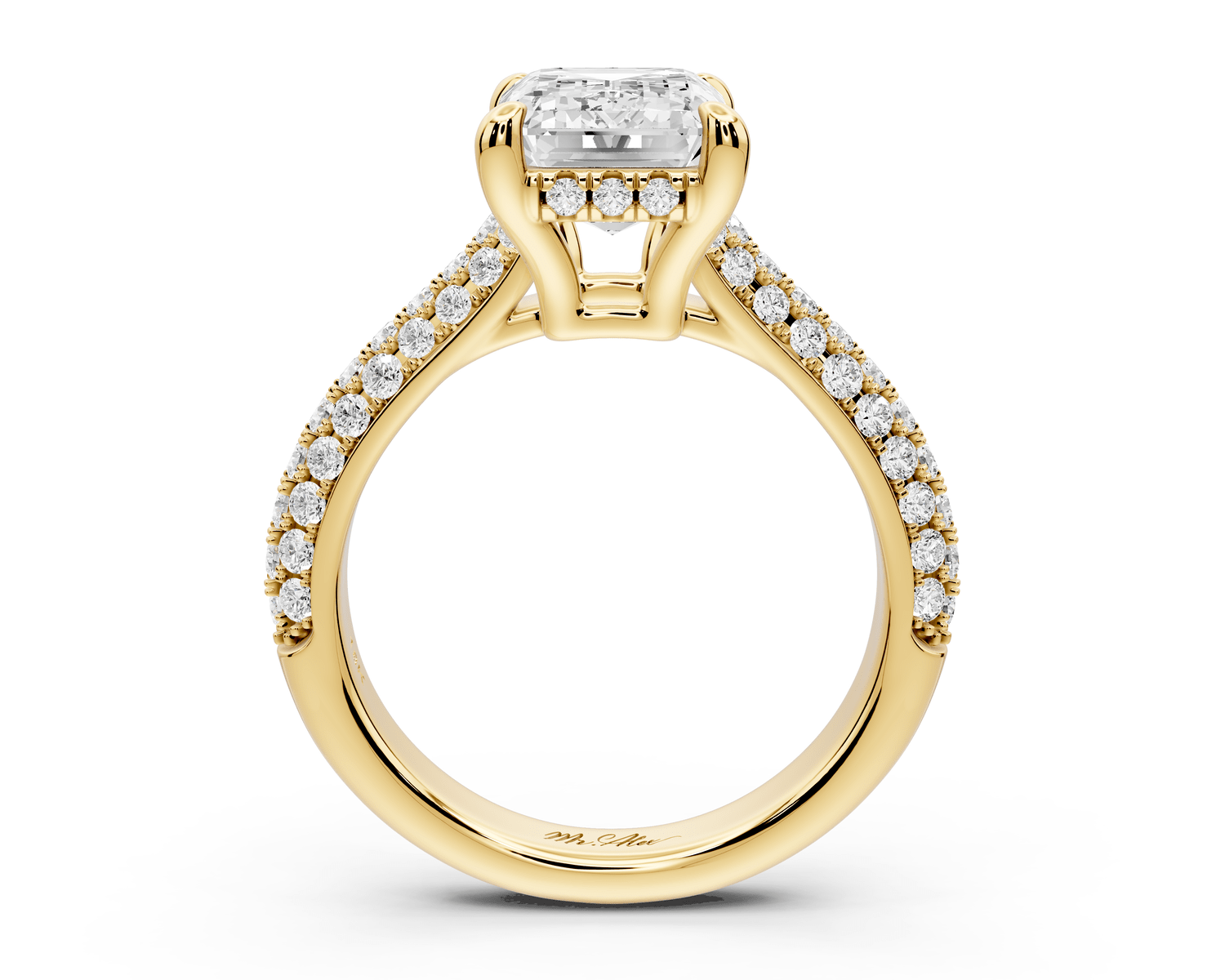 Camille - 4ct 18k yellow gold emerald Diamond hidden halo rollover pave cathedral Engagement ring - Mr. Alex Jewelry