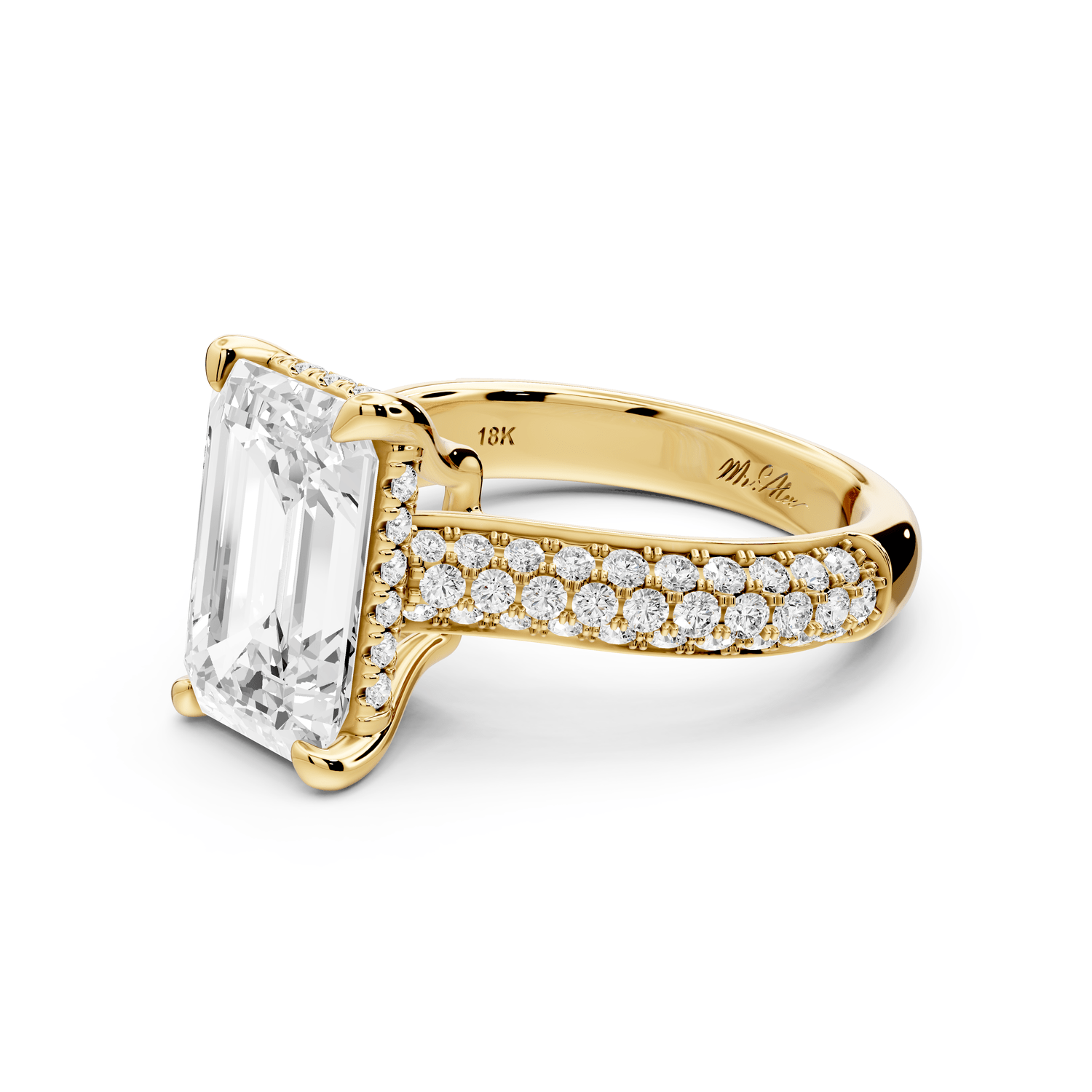 Camille - 4ct 18k yellow gold emerald Diamond hidden halo rollover pave cathedral Engagement ring - Mr. Alex Jewelry