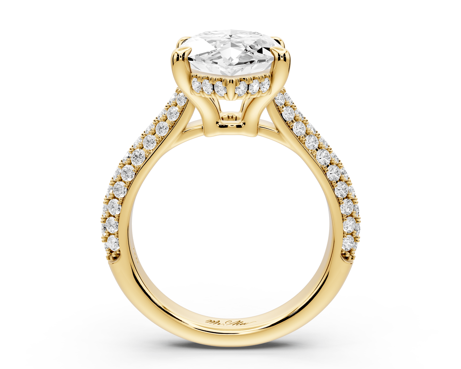 Camille - 4ct 18k yellow gold marquise Diamond hidden halo rollover pave cathedral engagement ring - Mr. Alex Jewelry