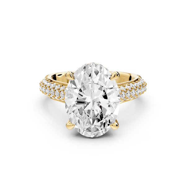 Camille - 4ct 18k yellow gold oval Diamond hidden halo rollover pave cathedral Engagement ring - Mr. Alex Jewelry