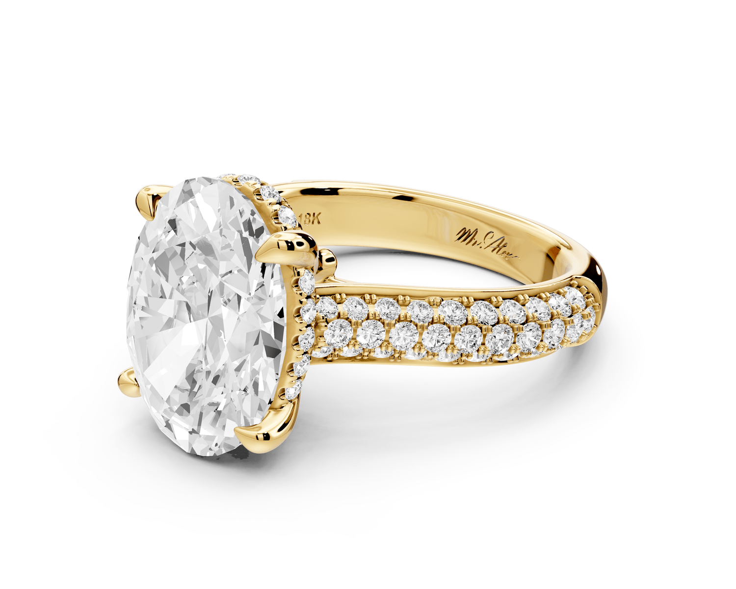 Camille - 4ct 18k yellow gold oval Diamond hidden halo rollover pave cathedral Engagement ring - Mr. Alex Jewelry