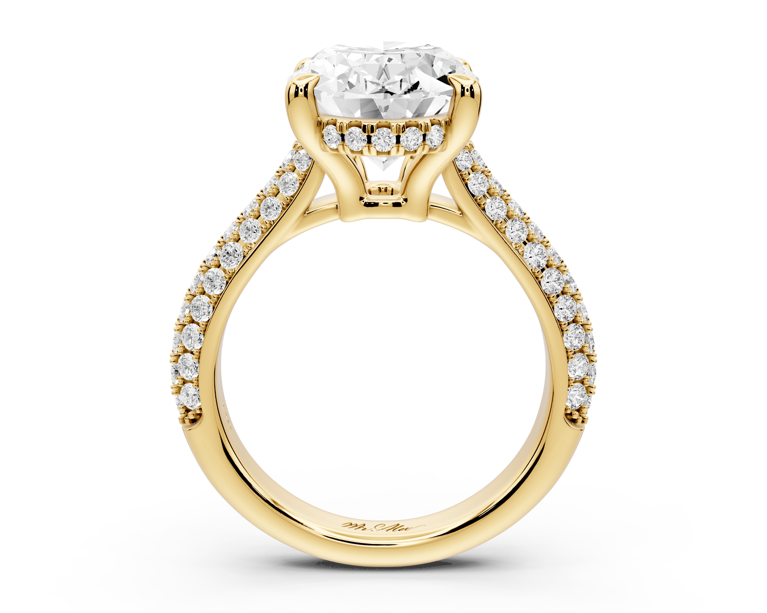 Camille - 4ct 18k yellow gold oval Diamond hidden halo rollover pave cathedral Engagement ring - Mr. Alex Jewelry
