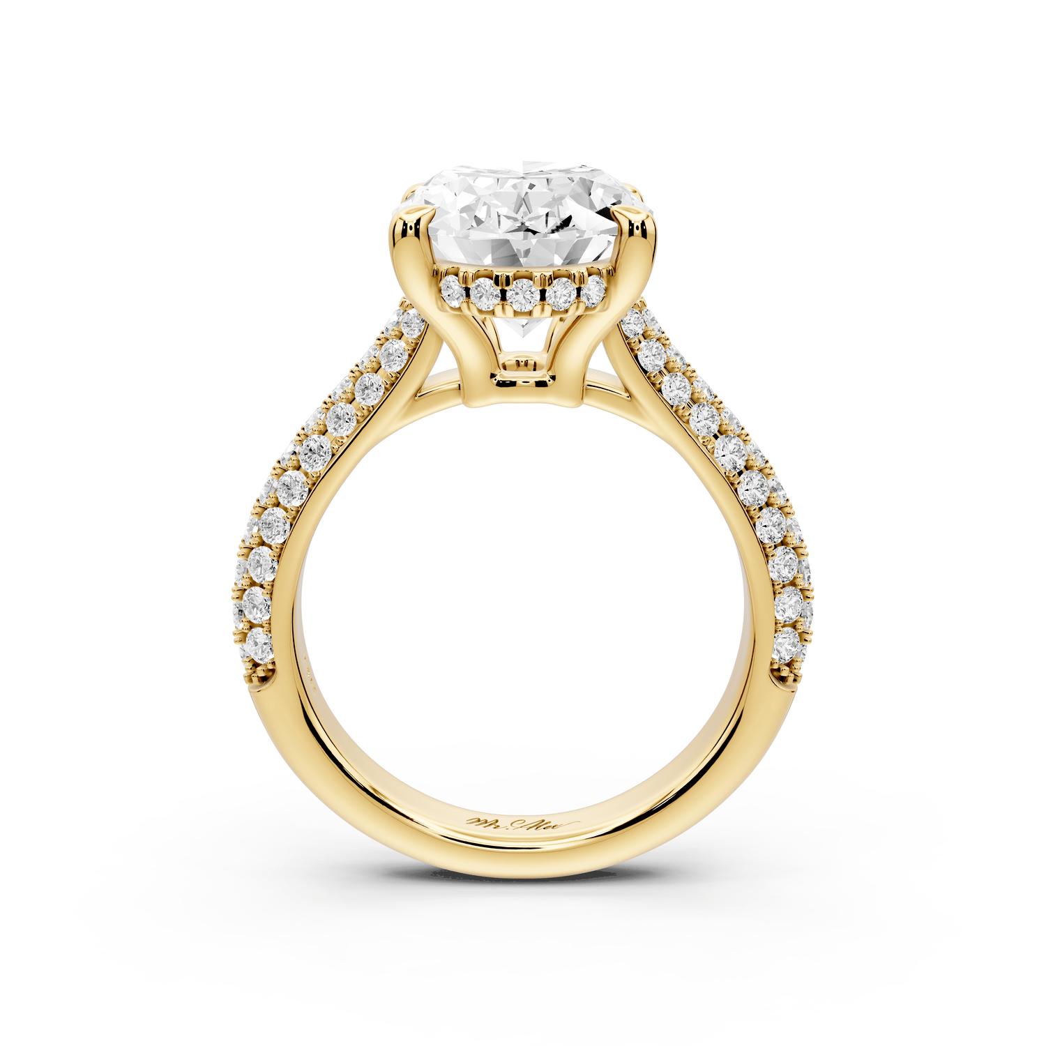 Camille - 4ct 18k yellow gold oval Diamond hidden halo rollover pave cathedral Engagement ring - Mr. Alex Jewelry