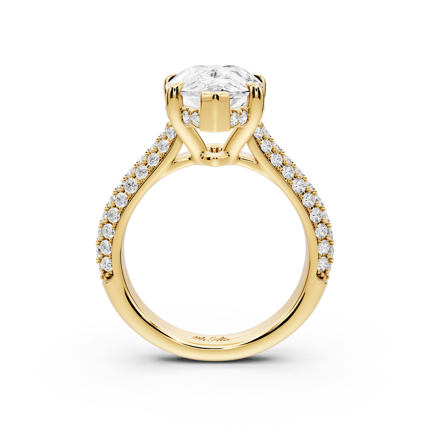 Camille - 4ct 18k yellow gold pear Diamond hidden halo rollover pave cathedral Engagement ring - Mr. Alex Jewelry