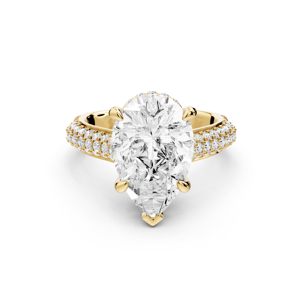 Camille - 4ct 18k yellow gold pear Diamond hidden halo rollover pave cathedral Engagement ring - Mr. Alex Jewelry