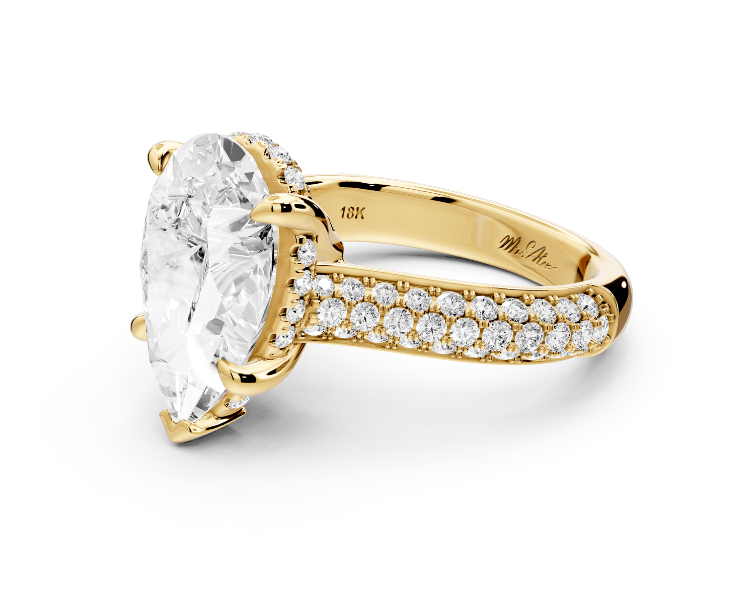 Camille - 4ct 18k yellow gold pear Diamond hidden halo rollover pave cathedral Engagement ring - Mr. Alex Jewelry