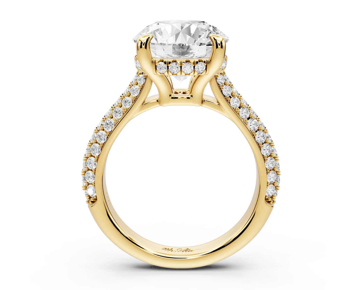 Camille - 4ct 18k yellow gold round Diamond hidden halo rollover pave cathedral engagment ring - Mr. Alex Jewelry
