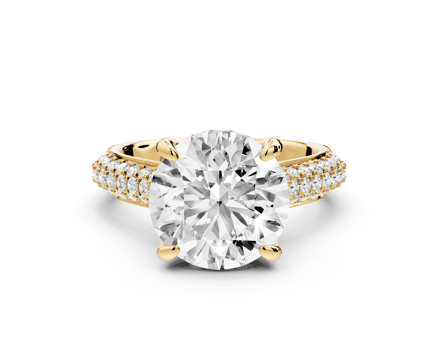 Camille - 4ct 18k yellow gold round Diamond hidden halo rollover pave cathedral engagment ring - Mr. Alex Jewelry