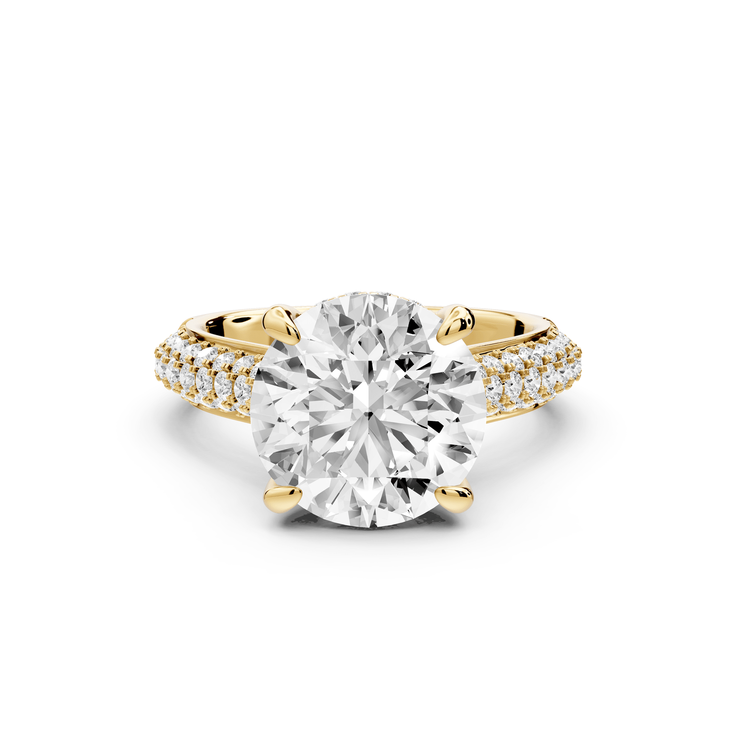 Camille - 4ct 18k yellow gold round Diamond hidden halo rollover pave cathedral engagment ring - Mr. Alex Jewelry
