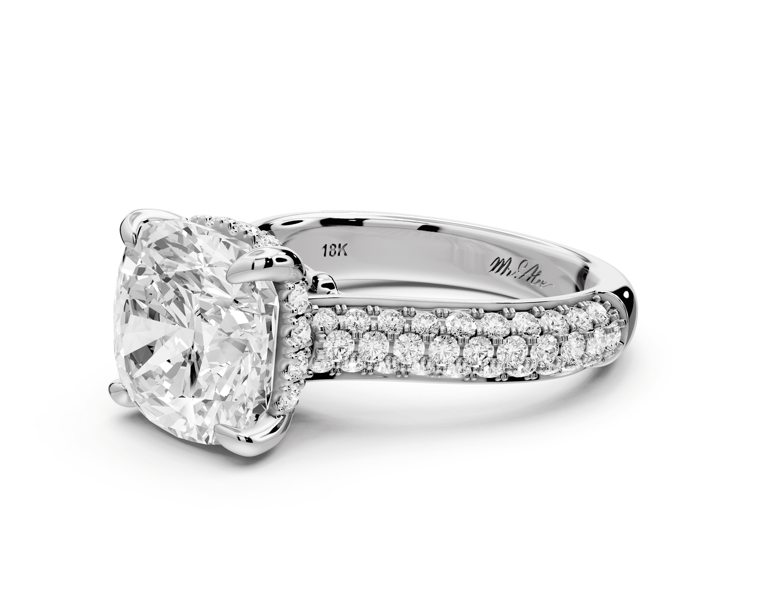 Camille - 4ct platinum cushion Diamond hidden halo rollover pave cathedral engagement ring - Mr. Alex Jewelry