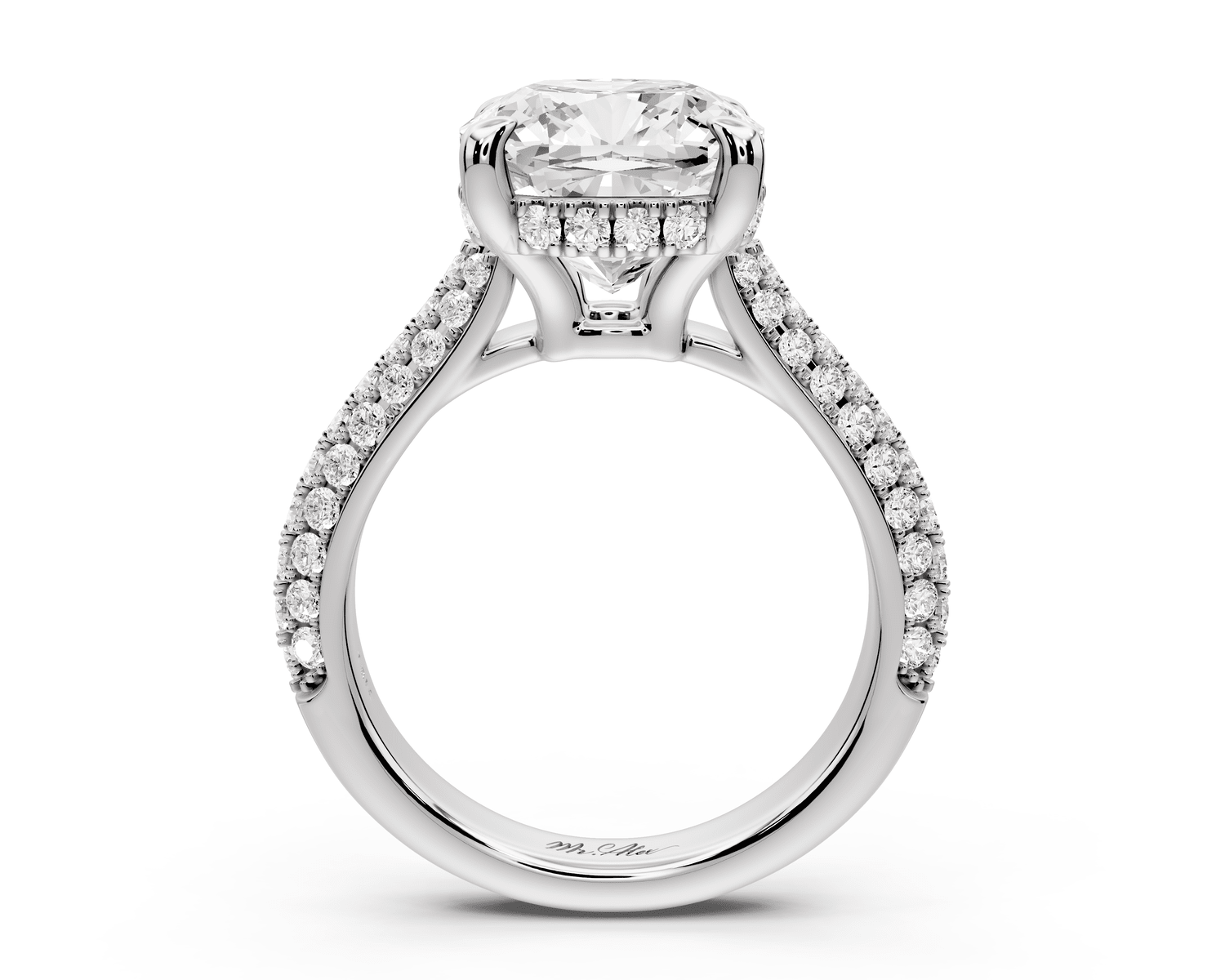Camille - 4ct platinum cushion Diamond hidden halo rollover pave cathedral engagement ring - Mr. Alex Jewelry