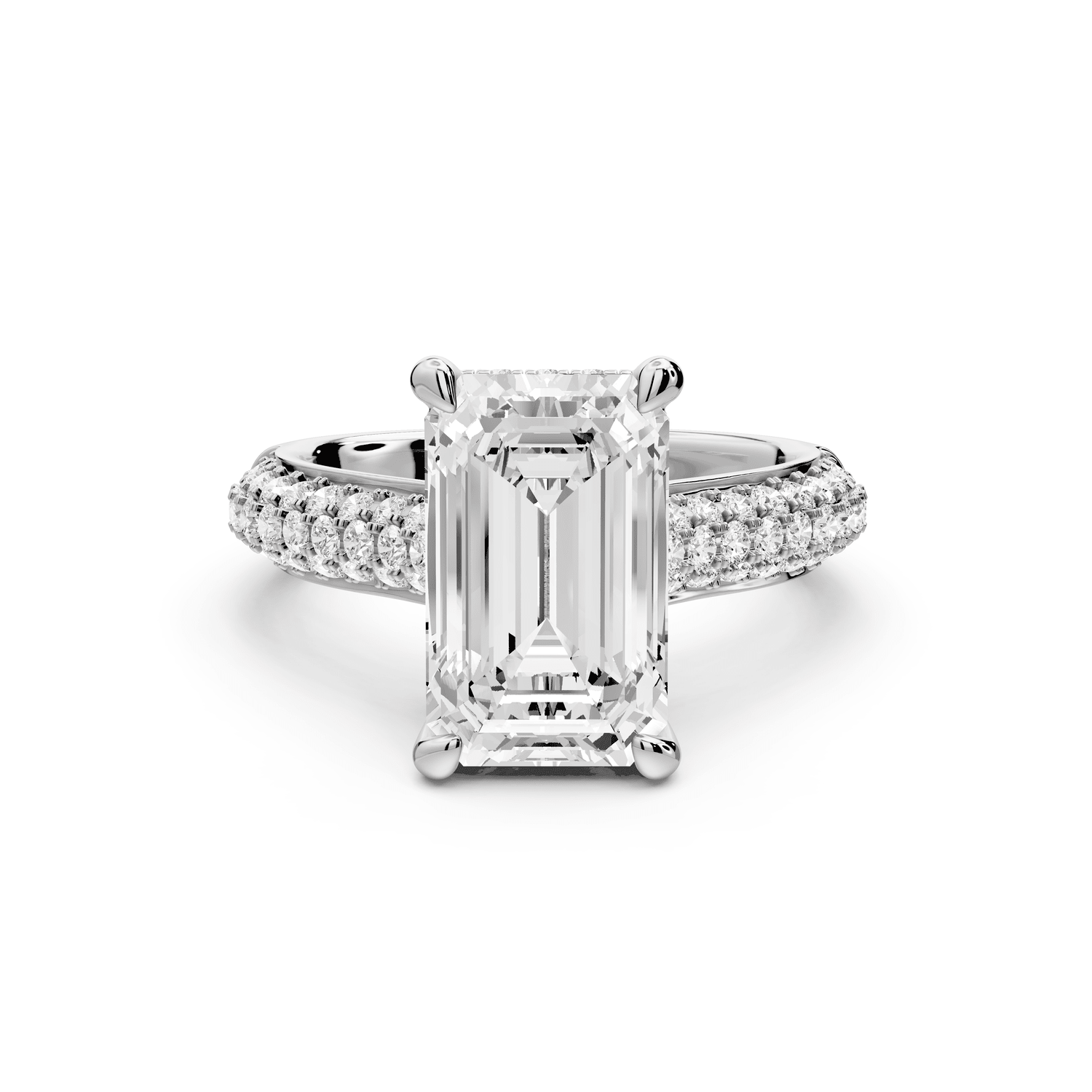 Camille - 4ct platinum emerald Diamond hidden halo rollover pave cathedral Engagement ring - Mr. Alex Jewelry
