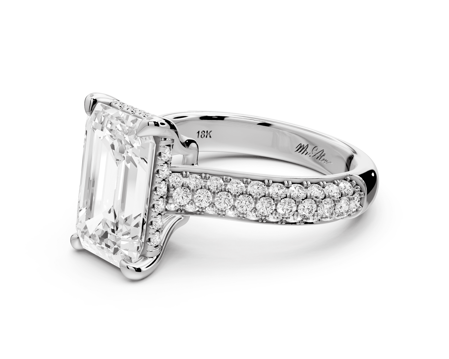 Camille - 4ct platinum emerald Diamond hidden halo rollover pave cathedral Engagement ring - Mr. Alex Jewelry
