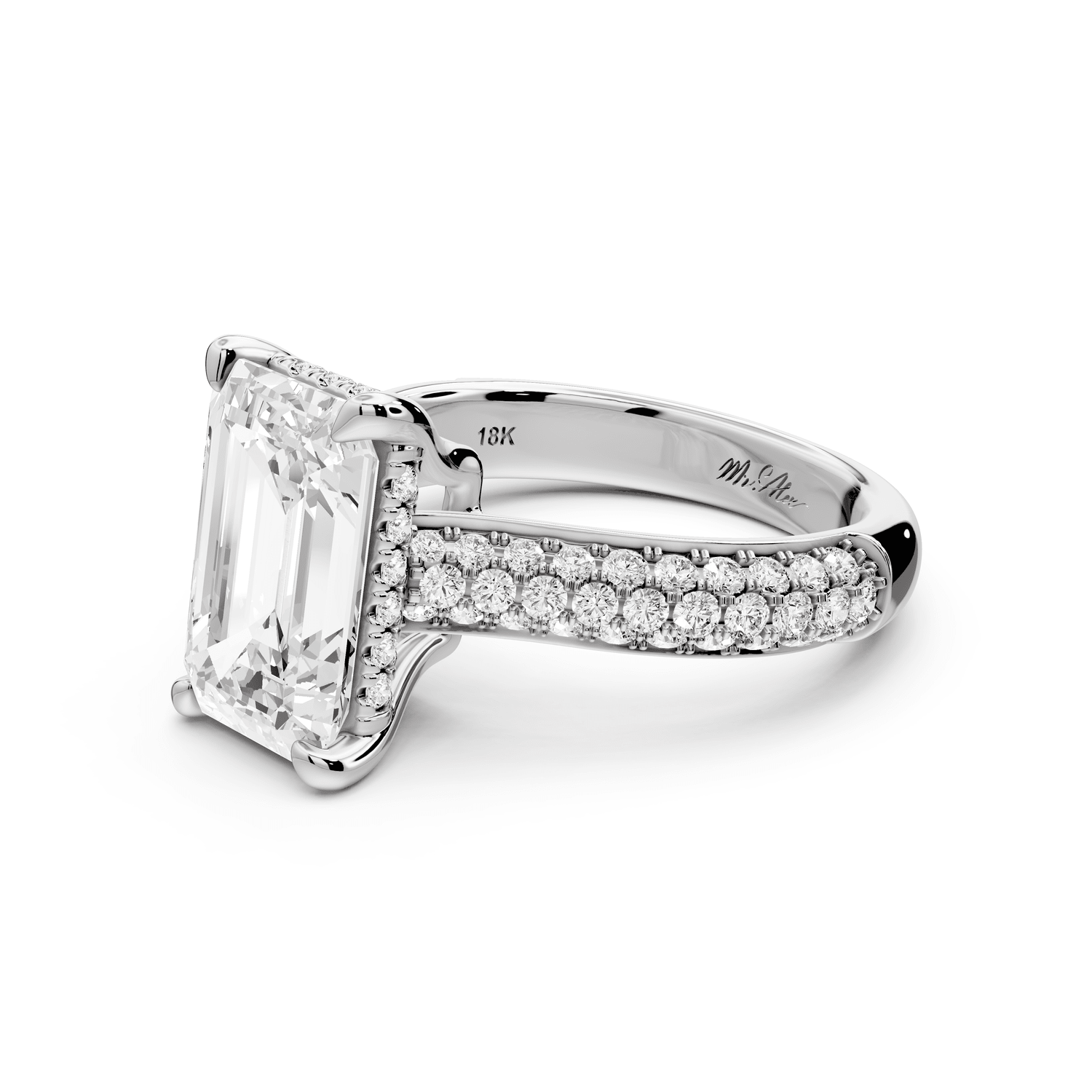 Camille - 4ct platinum emerald Diamond hidden halo rollover pave cathedral Engagement ring - Mr. Alex Jewelry