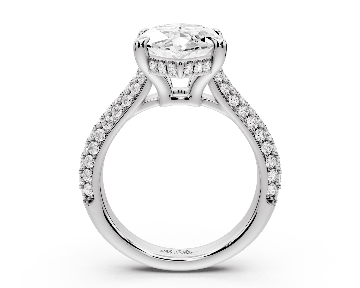 Camille - 4ct platinum marquise Diamond hidden halo rollover pave cathedral engagement ring - Mr. Alex Jewelry