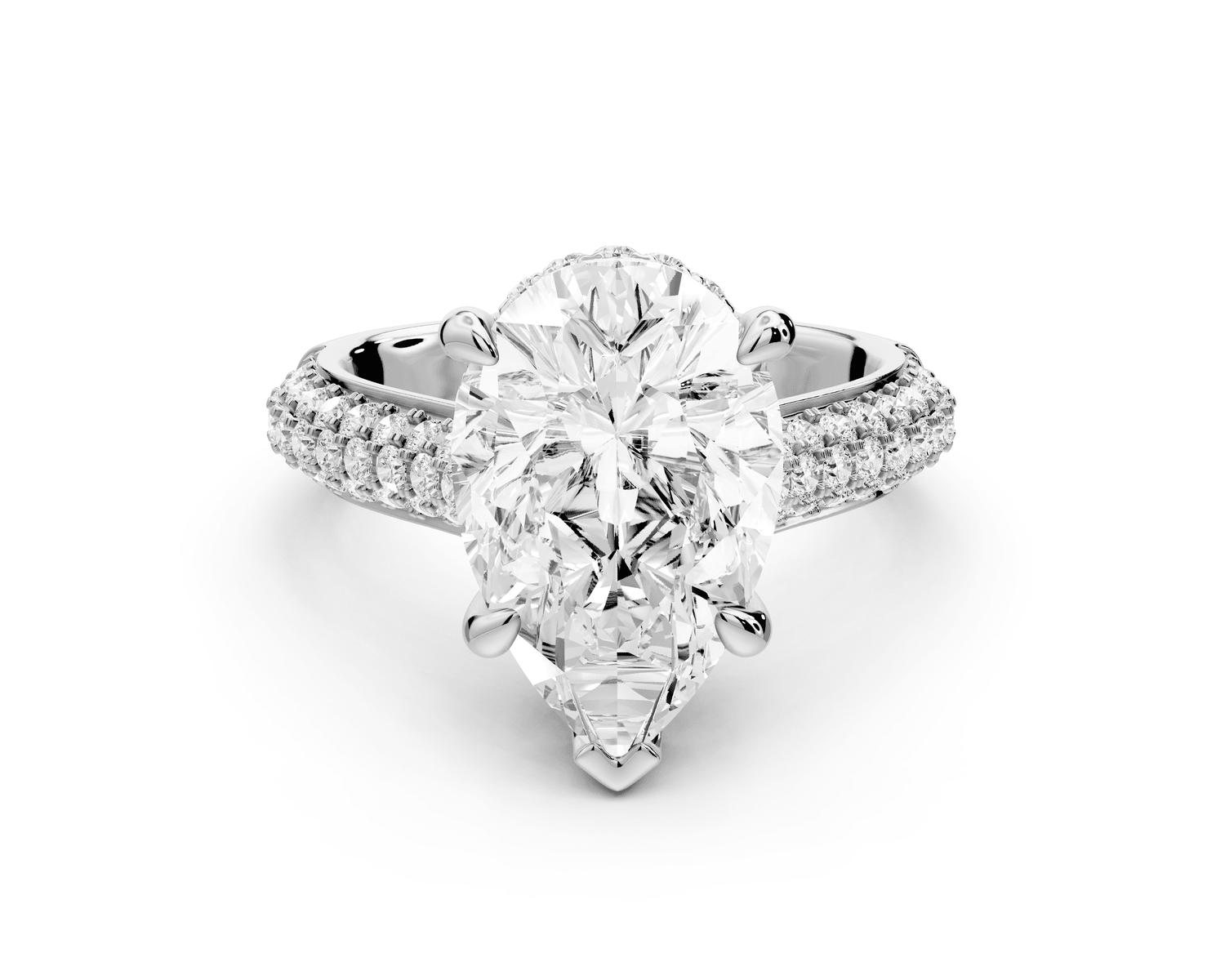 Camille - 4ct platinum pear Diamond hidden halo rollover pave cathedral Engagement ring - Mr. Alex Jewelry