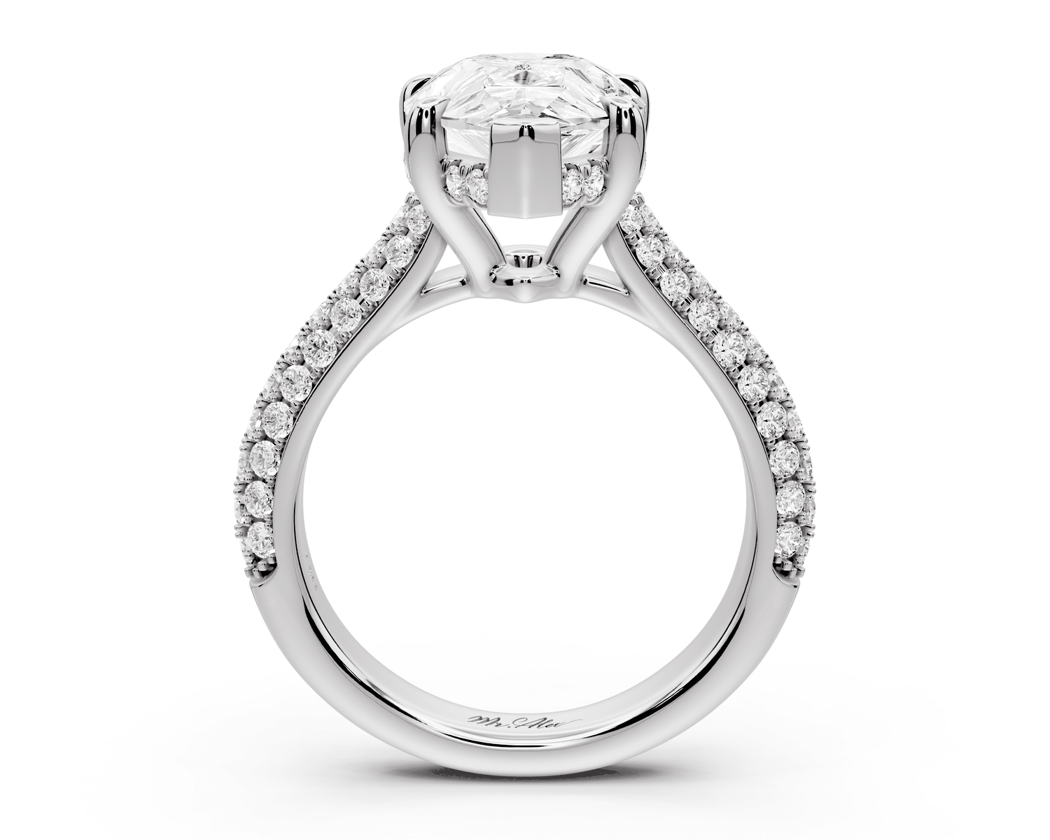 Camille - 4ct platinum pear Diamond hidden halo rollover pave cathedral Engagement ring - Mr. Alex Jewelry