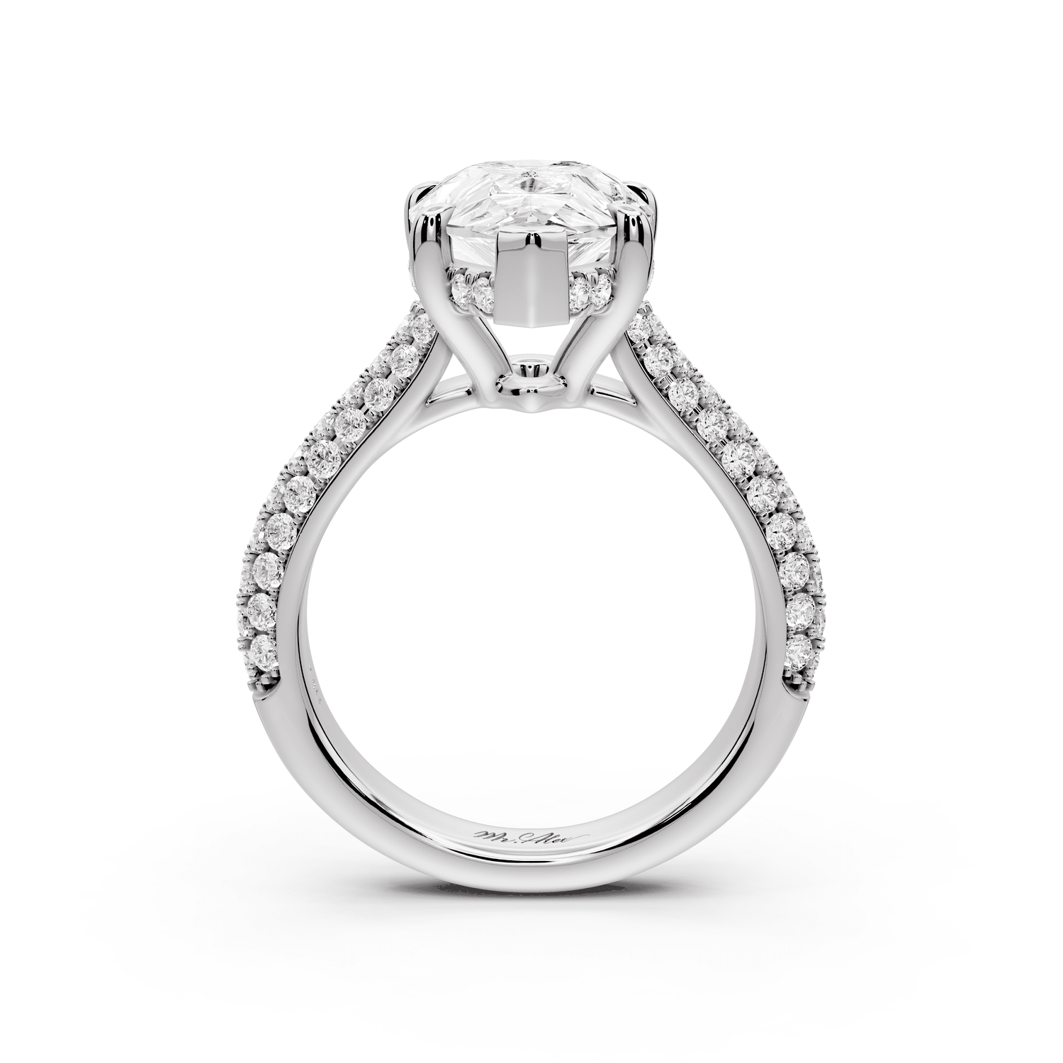 Camille - 4ct platinum pear Diamond hidden halo rollover pave cathedral Engagement ring - Mr. Alex Jewelry