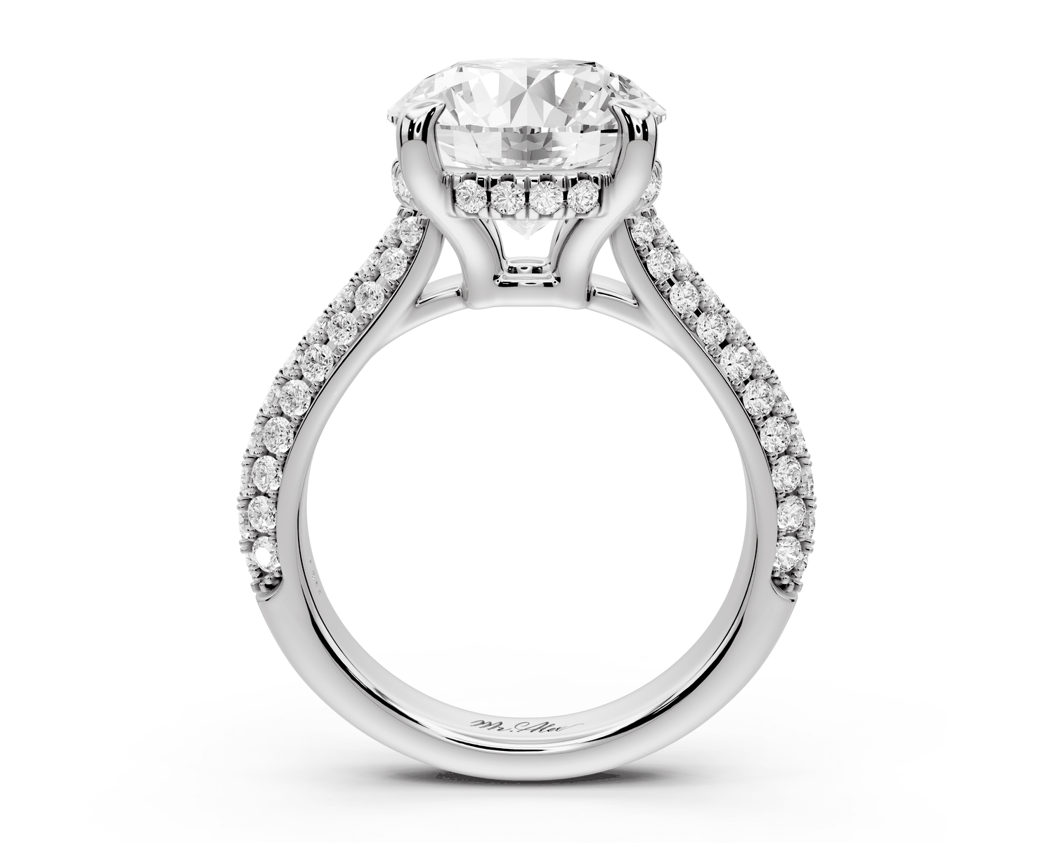 Camille - 4ct platinum round Diamond hidden halo rollover pave cathedral engagment ring - Mr. Alex Jewelry