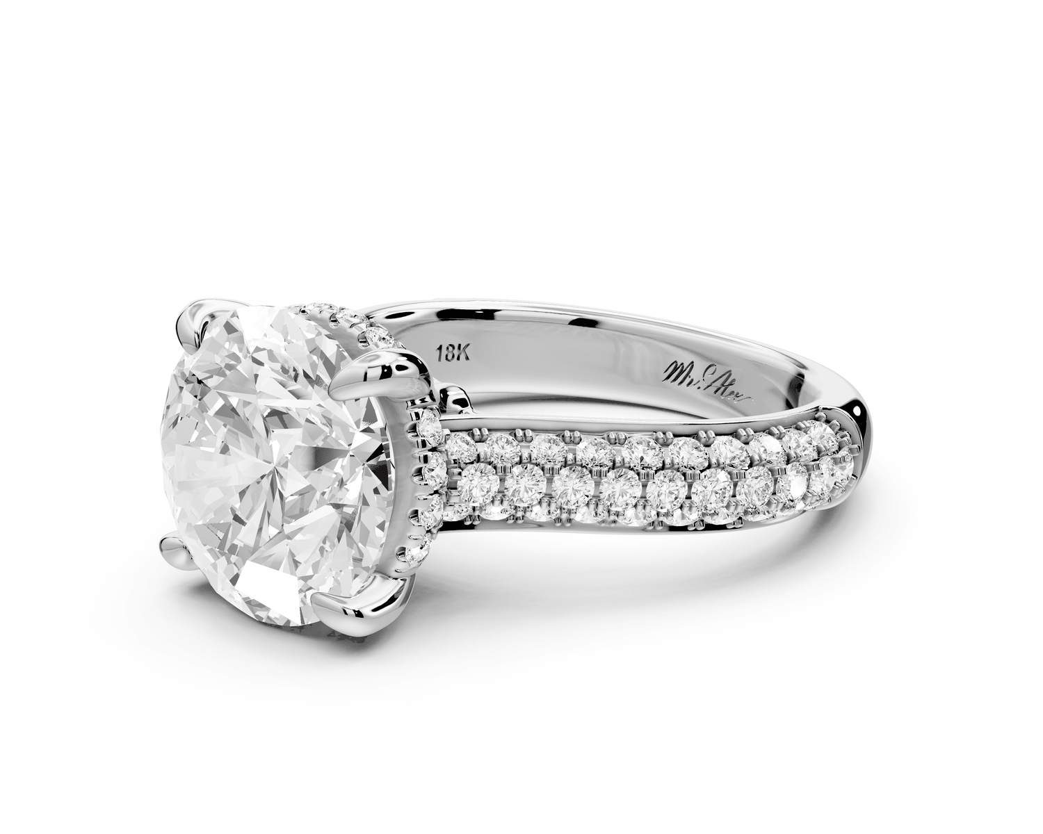 Camille - 4ct platinum round Diamond hidden halo rollover pave cathedral engagment ring - Mr. Alex Jewelry